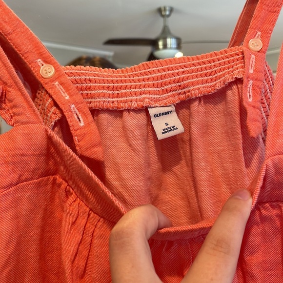 Pink Cotton/Linen Tank with Ruffle straps and adjustable; size small - Picture 2 of 4